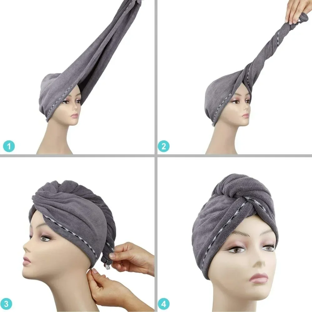 2 Pack Microfiber Hair Drying Wrap Towel for Women - White & Gray